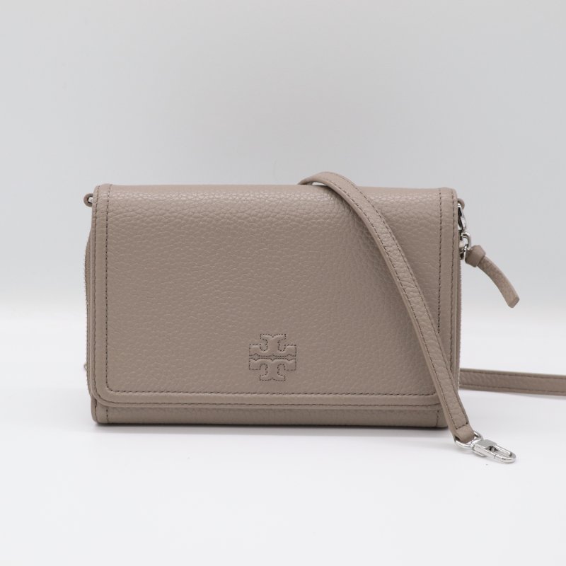 超級新♥️ Tory Burch 大象灰 牛皮 肩帶錢包 WOC 手拿包-0