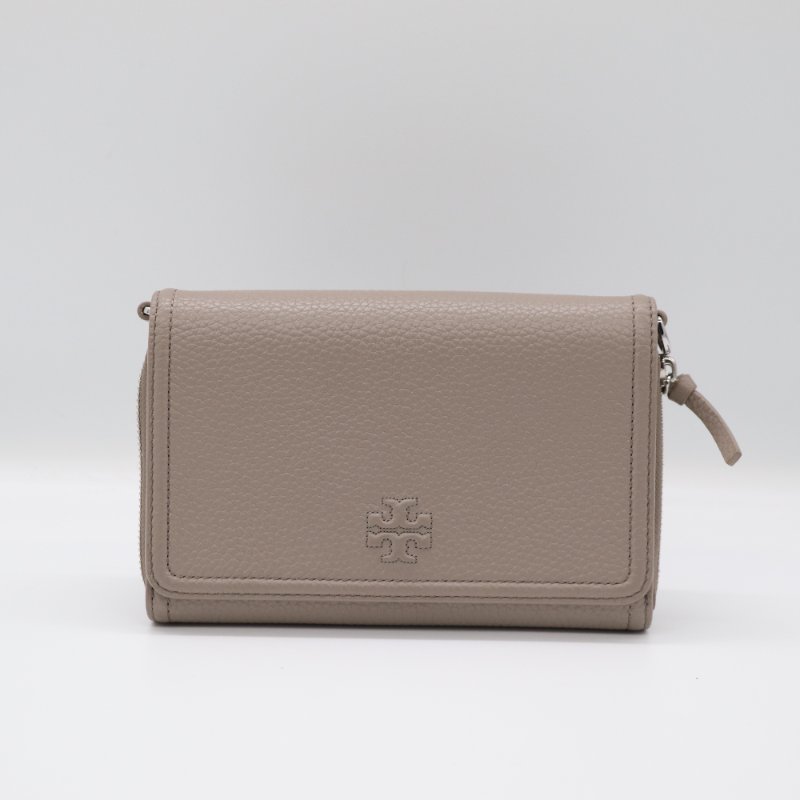 超級新♥️ Tory Burch 大象灰 牛皮 肩帶錢包 WOC 手拿包-1