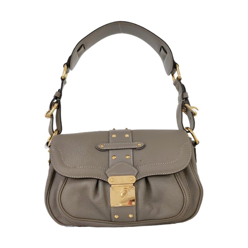 LOUIS VUITTON LE SUPERBE 灰色牛皮鉚釘單肩包手提包 金色五金 可拆卸肩帶-0