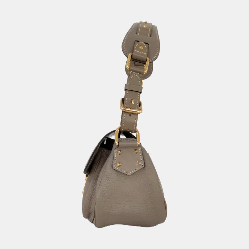 LOUIS VUITTON LE SUPERBE 灰色牛皮鉚釘單肩包手提包 金色五金 可拆卸肩帶-2