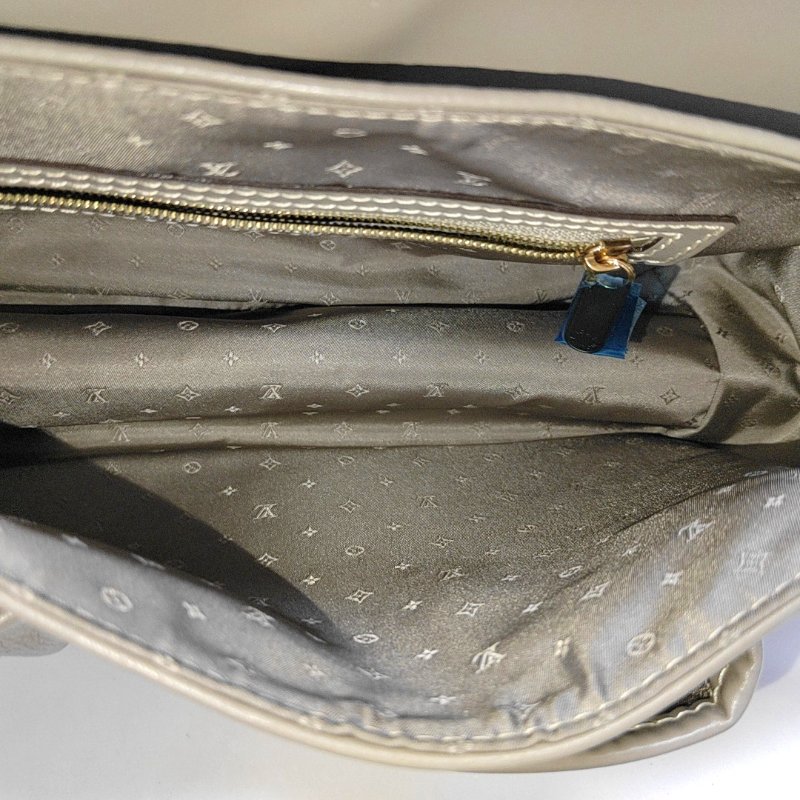 LOUIS VUITTON LE SUPERBE 灰色牛皮鉚釘單肩包手提包 金色五金 可拆卸肩帶-6