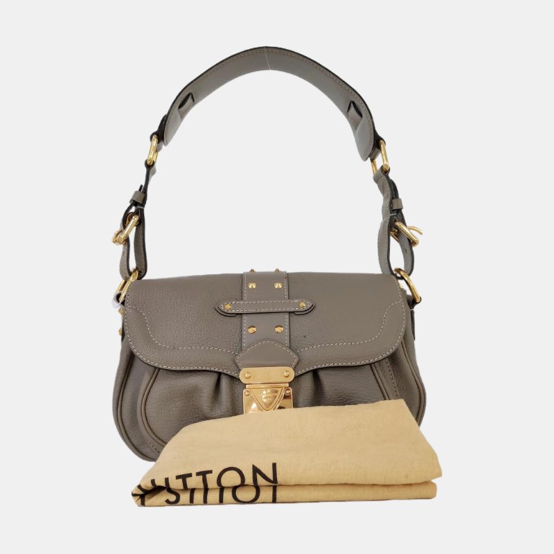 LOUIS VUITTON LE SUPERBE 灰色牛皮鉚釘單肩包手提包 金色五金 可拆卸肩帶-7