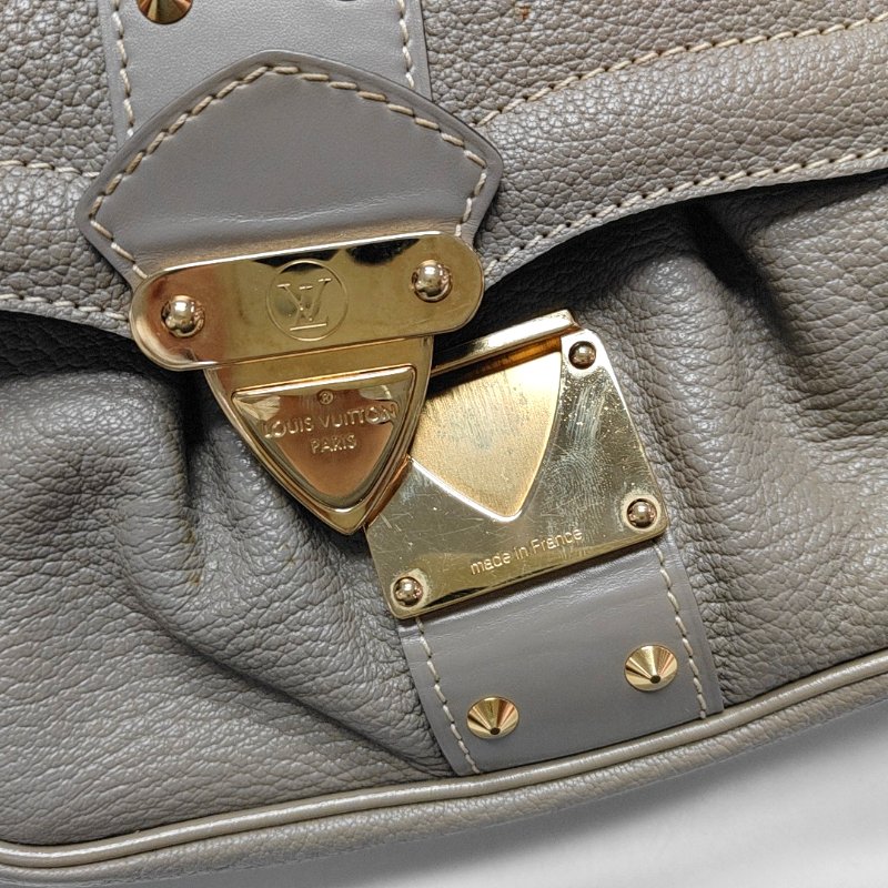 LOUIS VUITTON LE SUPERBE 灰色牛皮鉚釘單肩包手提包 金色五金 可拆卸肩帶-9
