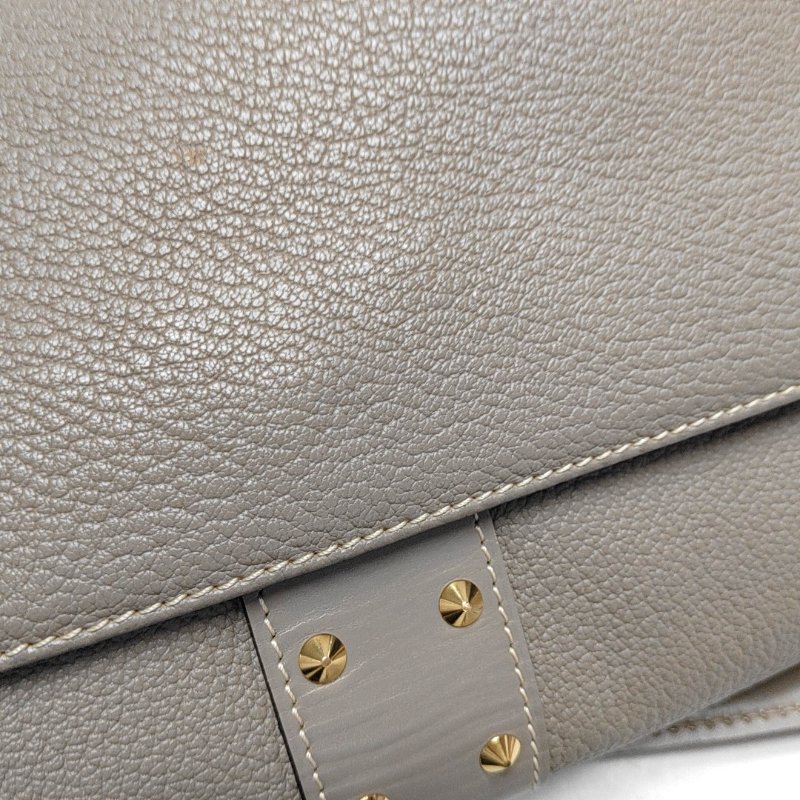 LOUIS VUITTON LE SUPERBE 灰色牛皮鉚釘單肩包手提包 金色五金 可拆卸肩帶-10