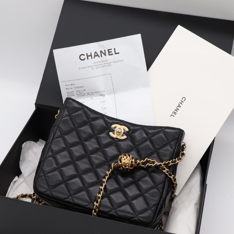 【稀有品♥️ 小編精選】Chanel 香奈兒 核桃金球 黑色菱格紋 Hobo 鏈條單肩包 斜跨包 （可以調節長度）-0
