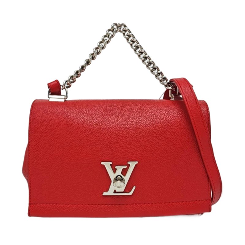 LOUIS VUITTON LOCKME BB 紅色牛皮單肩包手提包 銀色五金 可拆卸肩帶-0