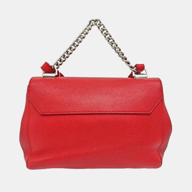 LOUIS VUITTON LOCKME BB 紅色牛皮單肩包手提包 銀色五金 可拆卸肩帶-4