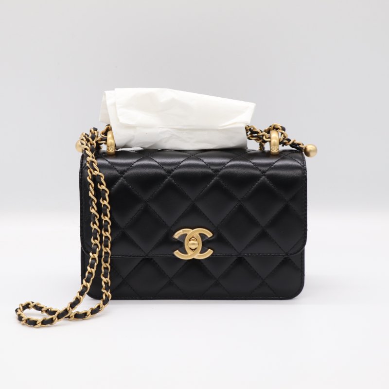 【超級新♥️包裝未拆】Chanel 香奈兒 黑色菱格紋 羊皮 雙金球 經典口蓋包 鏈條包 斜跨包-2