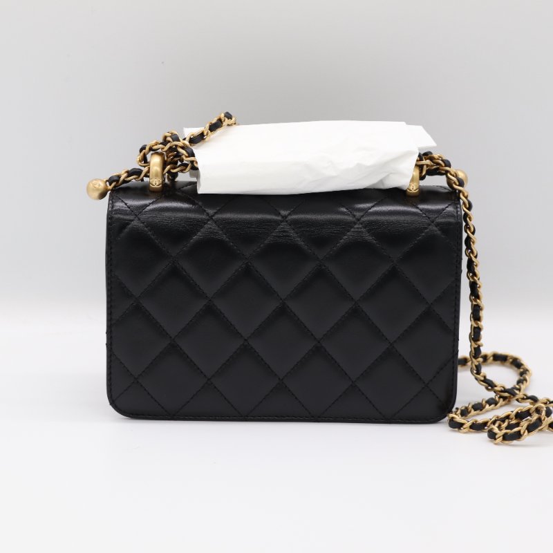 【超級新♥️包裝未拆】Chanel 香奈兒 黑色菱格紋 羊皮 雙金球 經典口蓋包 鏈條包 斜跨包-3