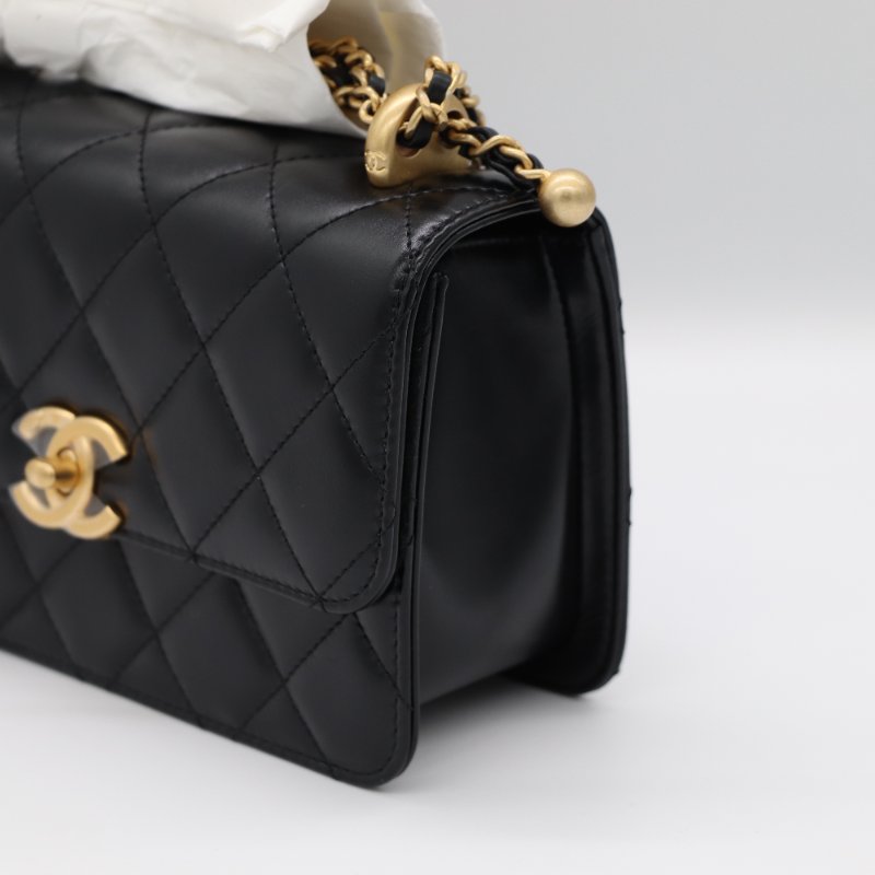 【超級新♥️包裝未拆】Chanel 香奈兒 黑色菱格紋 羊皮 雙金球 經典口蓋包 鏈條包 斜跨包-5