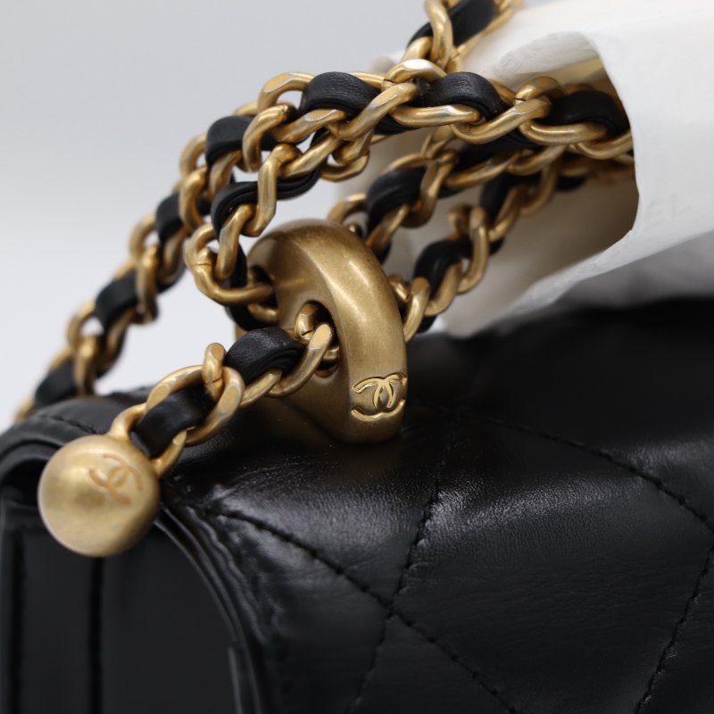 【超級新♥️包裝未拆】Chanel 香奈兒 黑色菱格紋 羊皮 雙金球 經典口蓋包 鏈條包 斜跨包-9