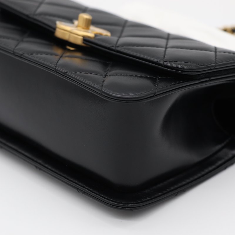 【超級新♥️包裝未拆】Chanel 香奈兒 黑色菱格紋 羊皮 雙金球 經典口蓋包 鏈條包 斜跨包-10