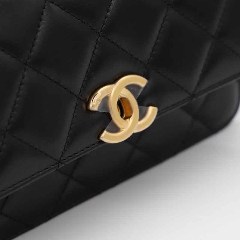 【超級新♥️包裝未拆】Chanel 香奈兒 黑色菱格紋 羊皮 雙金球 經典口蓋包 鏈條包 斜跨包-12