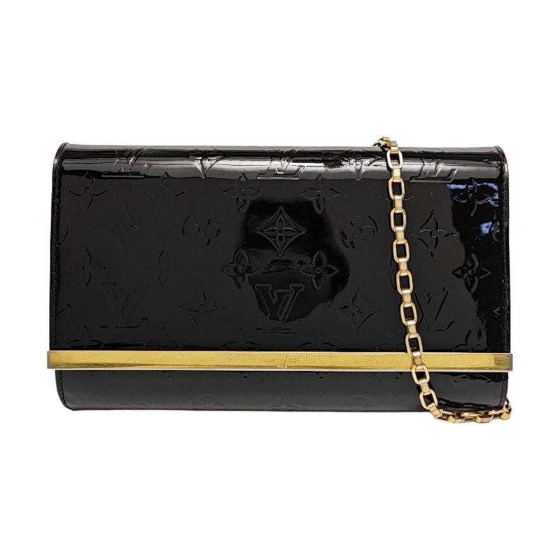 LOUIS VUITTON ANA 黑色漆皮壓花單肩包手提包 金色五金-0