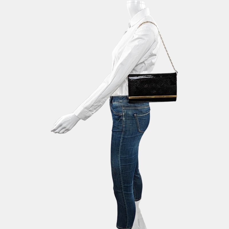 LOUIS VUITTON ANA 黑色漆皮壓花單肩包手提包 金色五金-1