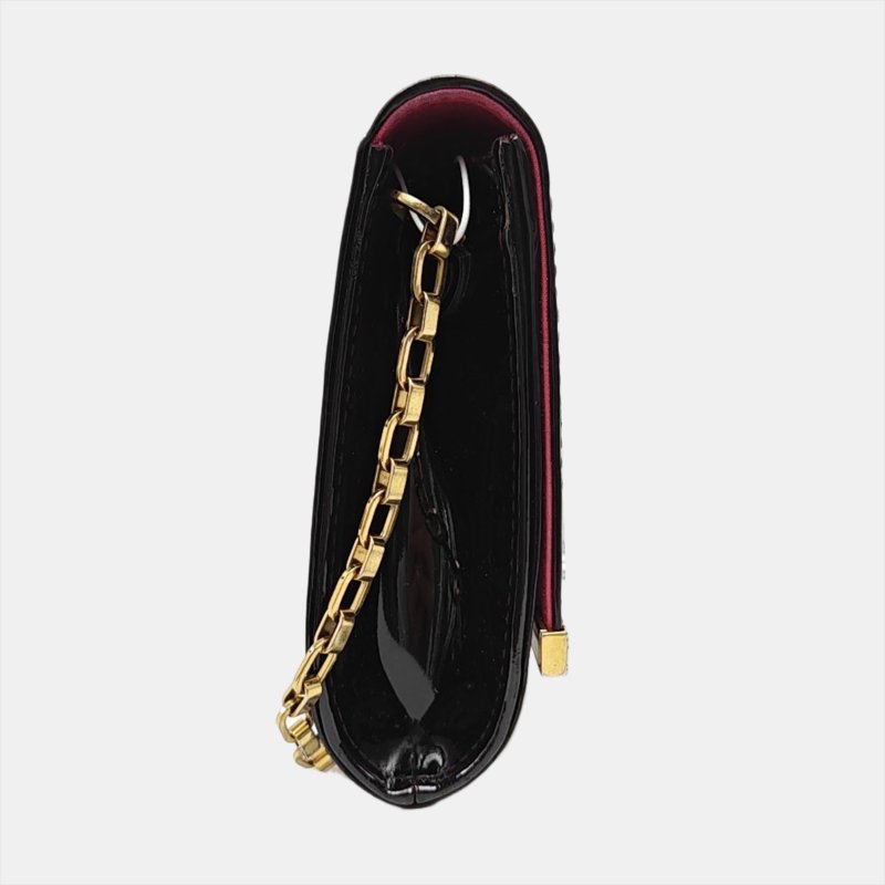 LOUIS VUITTON ANA 黑色漆皮壓花單肩包手提包 金色五金-3