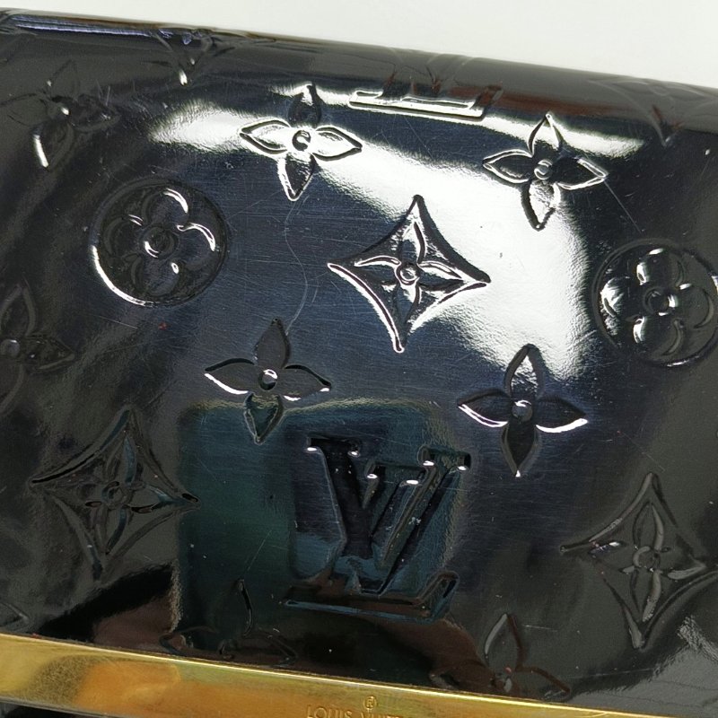 LOUIS VUITTON ANA 黑色漆皮壓花單肩包手提包 金色五金-9