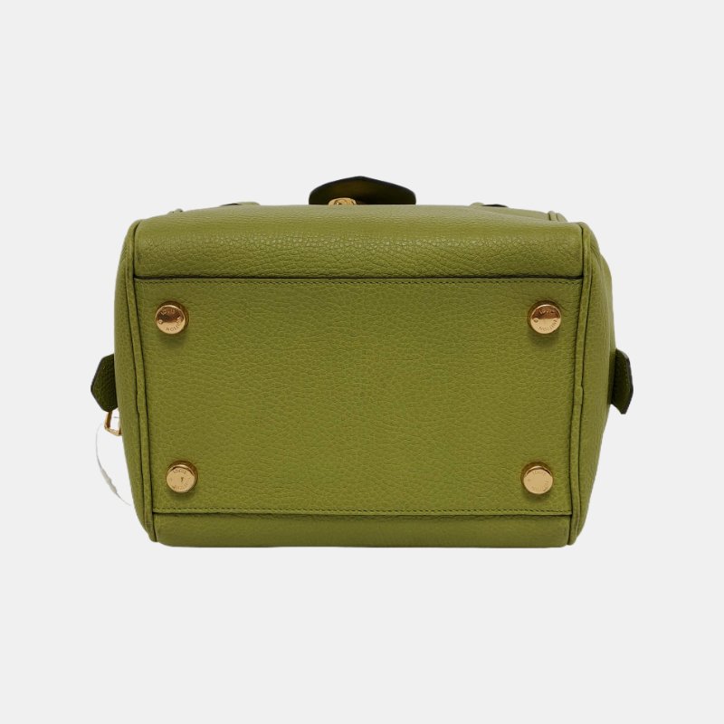 LOUIS VUITTON 綠色牛皮手提包 金色五金9.9新-5