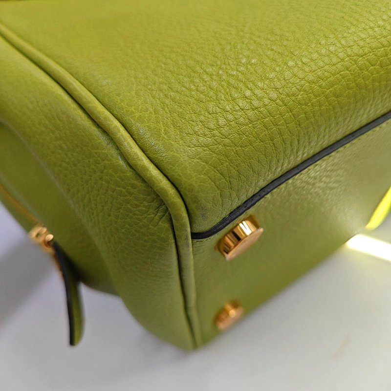 LOUIS VUITTON 綠色牛皮手提包 金色五金9.9新-10