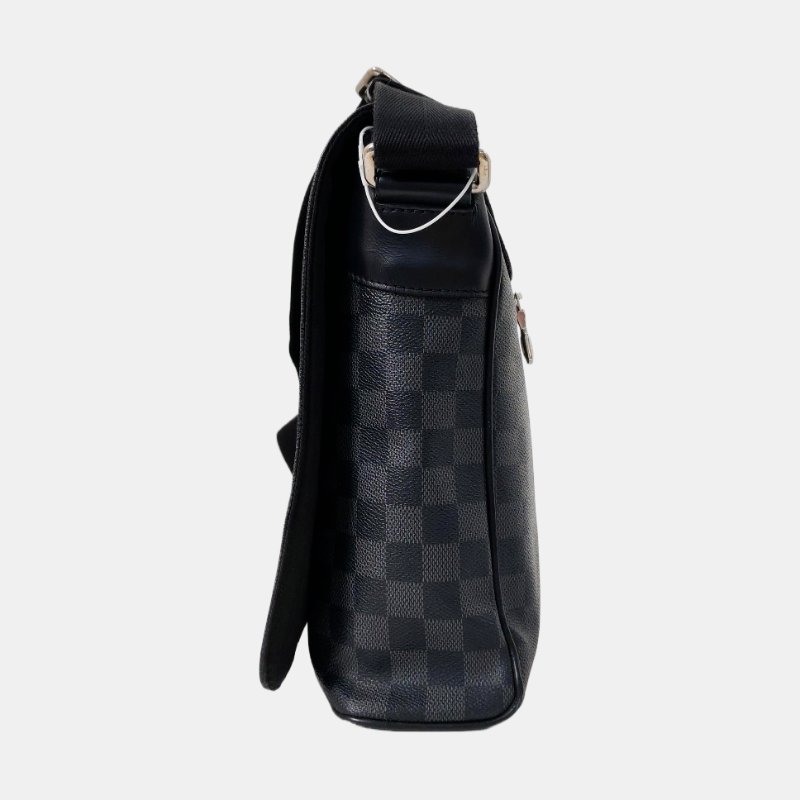 LOUIS VUITTON DISTRICT 中號 灰色塗層帆布棋盤格郵差包肩背包斜背包 銀色五金-2