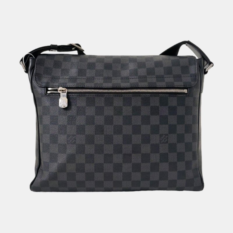 LOUIS VUITTON DISTRICT 中號 灰色塗層帆布棋盤格郵差包肩背包斜背包 銀色五金-4