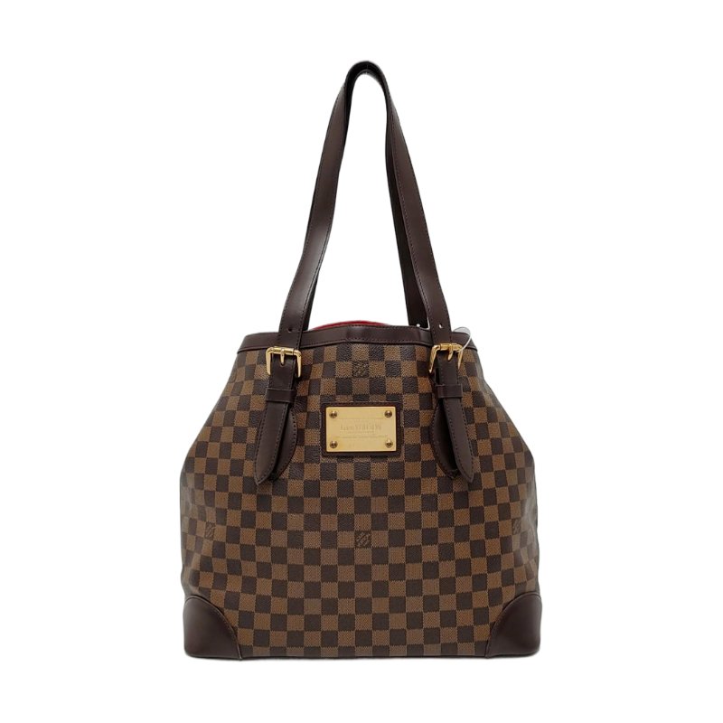 LOUIS VUITTON HAMPSTEAD 大號 棕色塗層帆布棋盤格單肩包手提包 金色五金 2條可拆卸肩帶-0