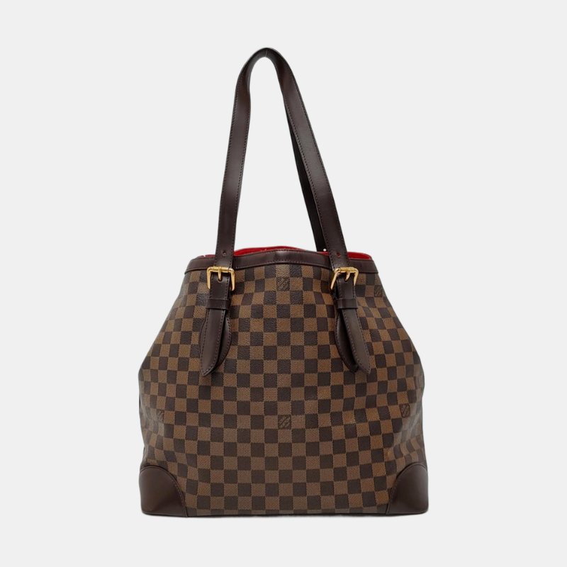 LOUIS VUITTON HAMPSTEAD 大號 棕色塗層帆布棋盤格單肩包手提包 金色五金 2條可拆卸肩帶-4