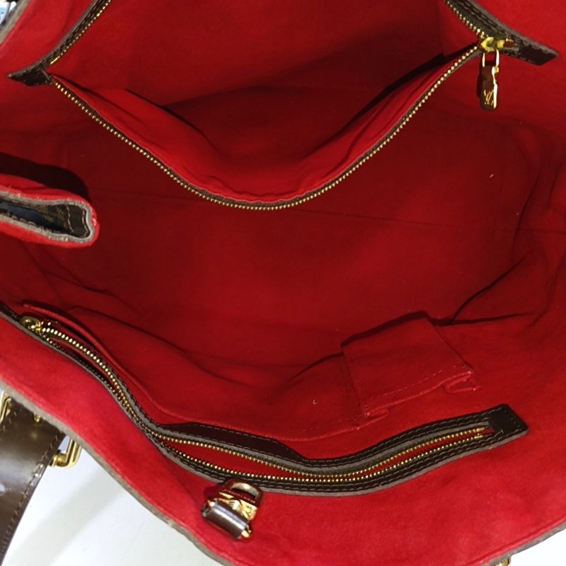 LOUIS VUITTON HAMPSTEAD 大號 棕色塗層帆布棋盤格單肩包手提包 金色五金 2條可拆卸肩帶-6