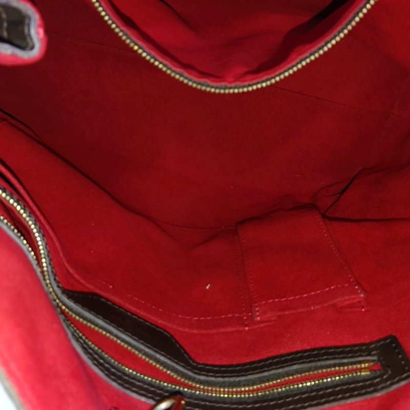 LOUIS VUITTON HAMPSTEAD 大號 棕色塗層帆布棋盤格單肩包手提包 金色五金 2條可拆卸肩帶-9