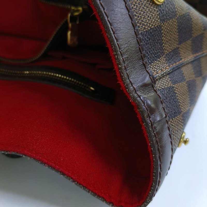 LOUIS VUITTON HAMPSTEAD 大號 棕色塗層帆布棋盤格單肩包手提包 金色五金 2條可拆卸肩帶-10