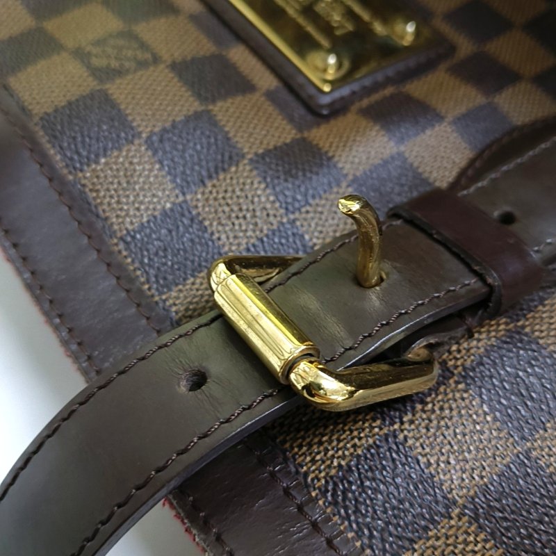 LOUIS VUITTON HAMPSTEAD 大號 棕色塗層帆布棋盤格單肩包手提包 金色五金 2條可拆卸肩帶-11