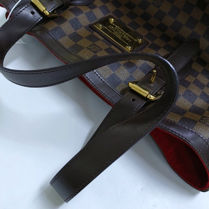 LOUIS VUITTON HAMPSTEAD 大號 棕色塗層帆布棋盤格單肩包手提包 金色五金 2條可拆卸肩帶-12