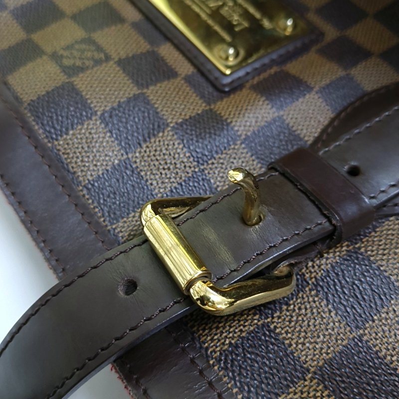 LOUIS VUITTON HAMPSTEAD 大號 棕色塗層帆布棋盤格單肩包手提包 金色五金 2條可拆卸肩帶-13