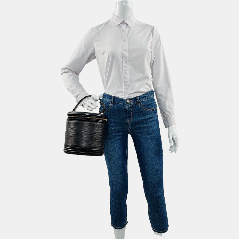 LOUIS VUITTON VINTAGE CANNES 黑色EPI牛皮水波紋手提包 金色五金-1