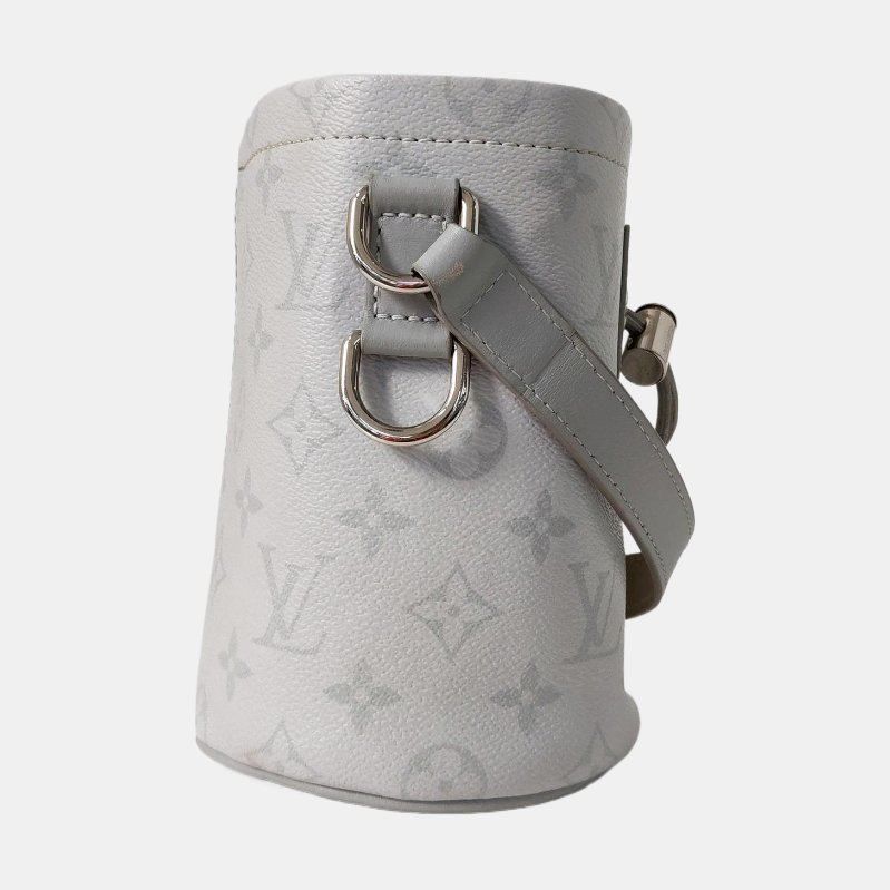 LOUIS VUITTON CHALK 灰色塗層帆布老花斜背包單肩包 銀色五金-3
