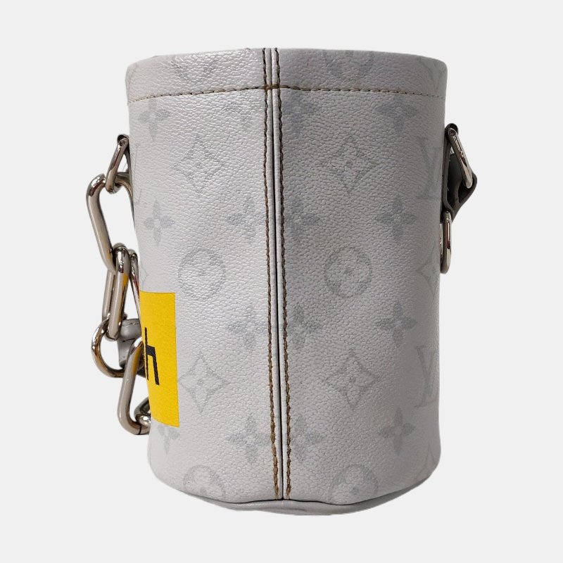 LOUIS VUITTON CHALK 灰色塗層帆布老花斜背包單肩包 銀色五金-4