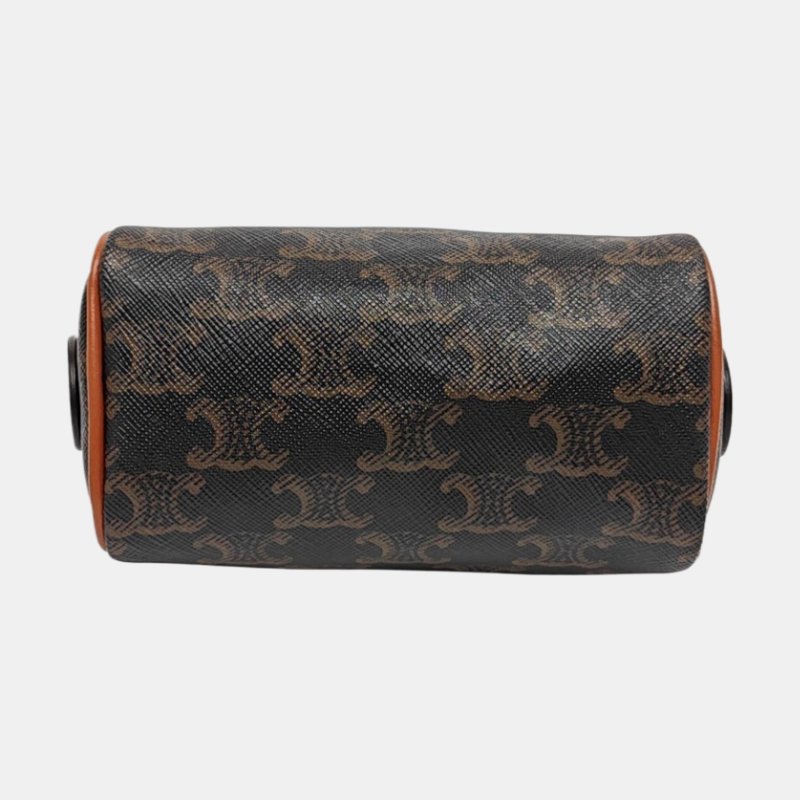 CELINE 迷你 棕色塗層帆布凱旋門肩背包斜背包 金色五金 可拆卸肩帶-5