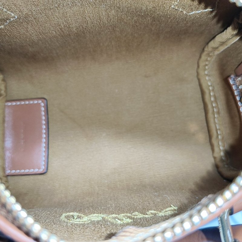 CELINE 迷你 棕色塗層帆布凱旋門肩背包斜背包 金色五金 可拆卸肩帶-6