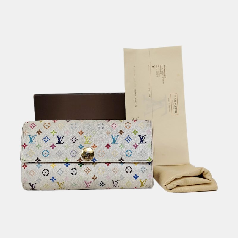 LOUIS VUITTON PORTE MONNAIE 白三彩塗層帆布老花皮夾 金色五金-1