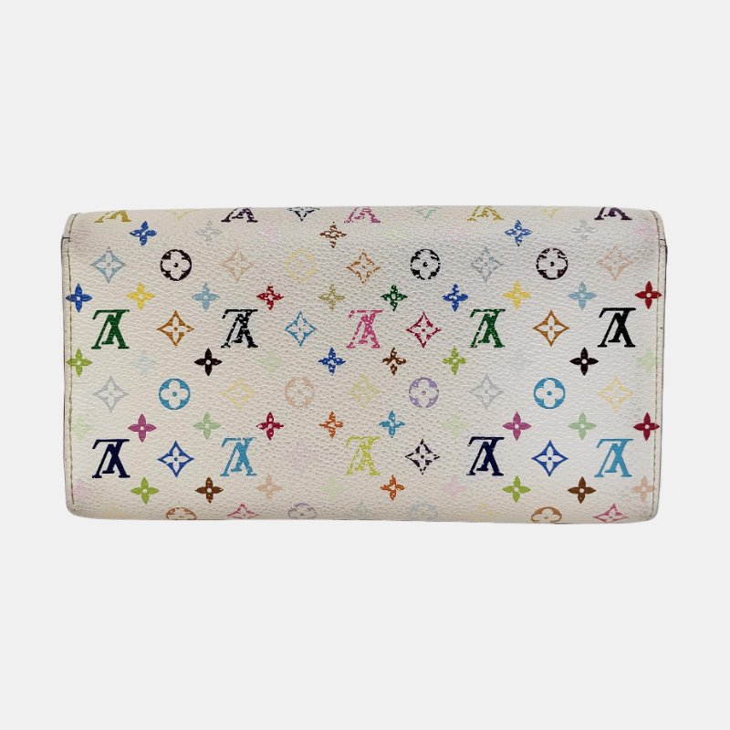 LOUIS VUITTON PORTE MONNAIE 白三彩塗層帆布老花皮夾 金色五金-5