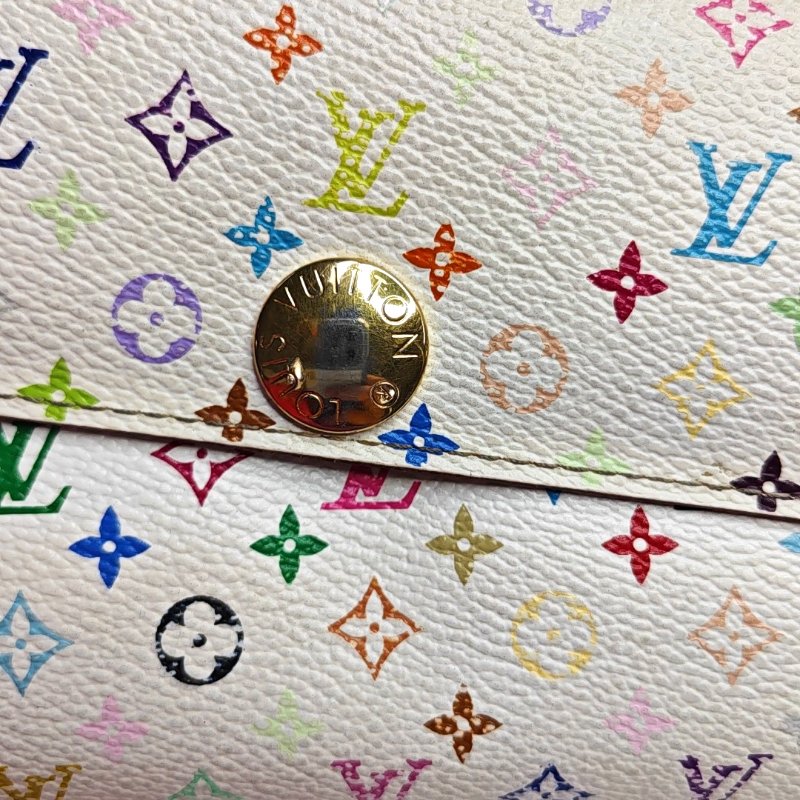 LOUIS VUITTON PORTE MONNAIE 白三彩塗層帆布老花皮夾 金色五金-10
