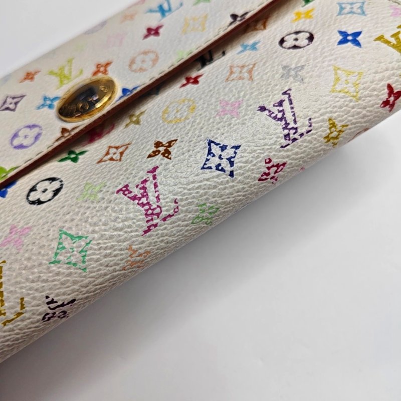 LOUIS VUITTON PORTE MONNAIE 白三彩塗層帆布老花皮夾 金色五金-13