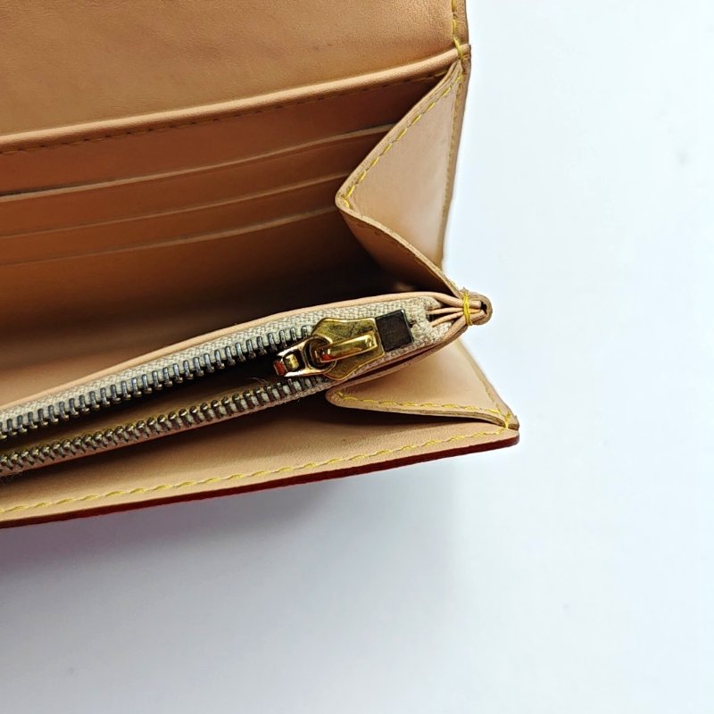 LOUIS VUITTON PORTE MONNAIE 白三彩塗層帆布老花皮夾 金色五金-15