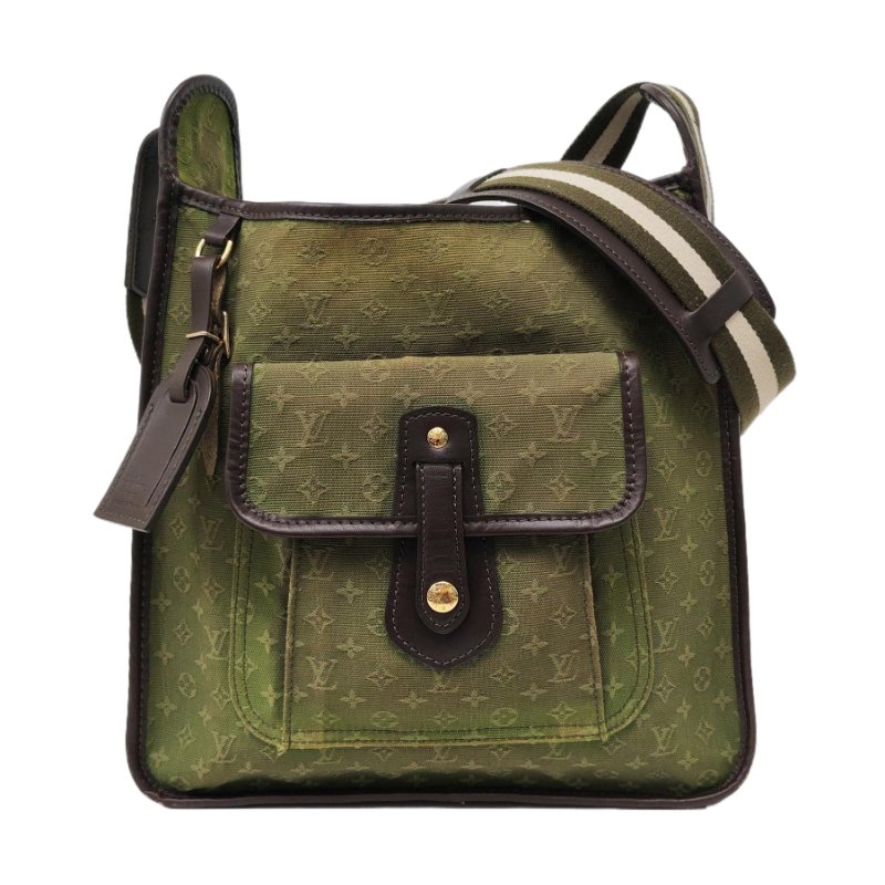 LOUIS VUITTON MARY KATE 綠色帆布 老花斜背包單肩包 金色五金-0