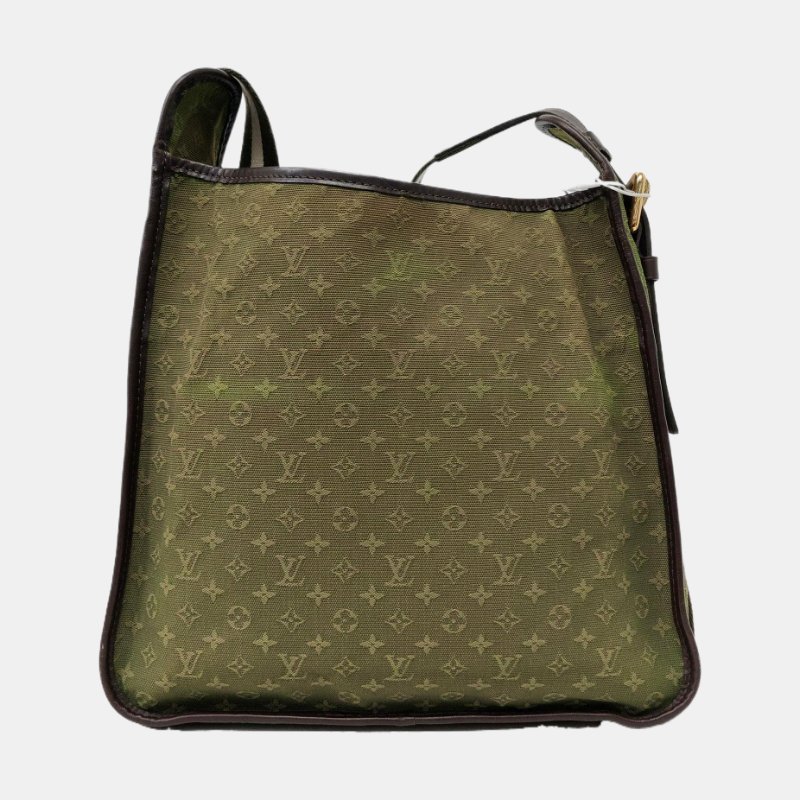LOUIS VUITTON MARY KATE 綠色帆布 老花斜背包單肩包 金色五金-4