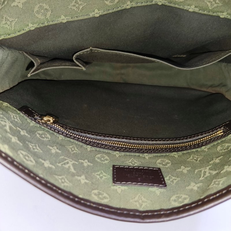 LOUIS VUITTON MARY KATE 綠色帆布 老花斜背包單肩包 金色五金-6