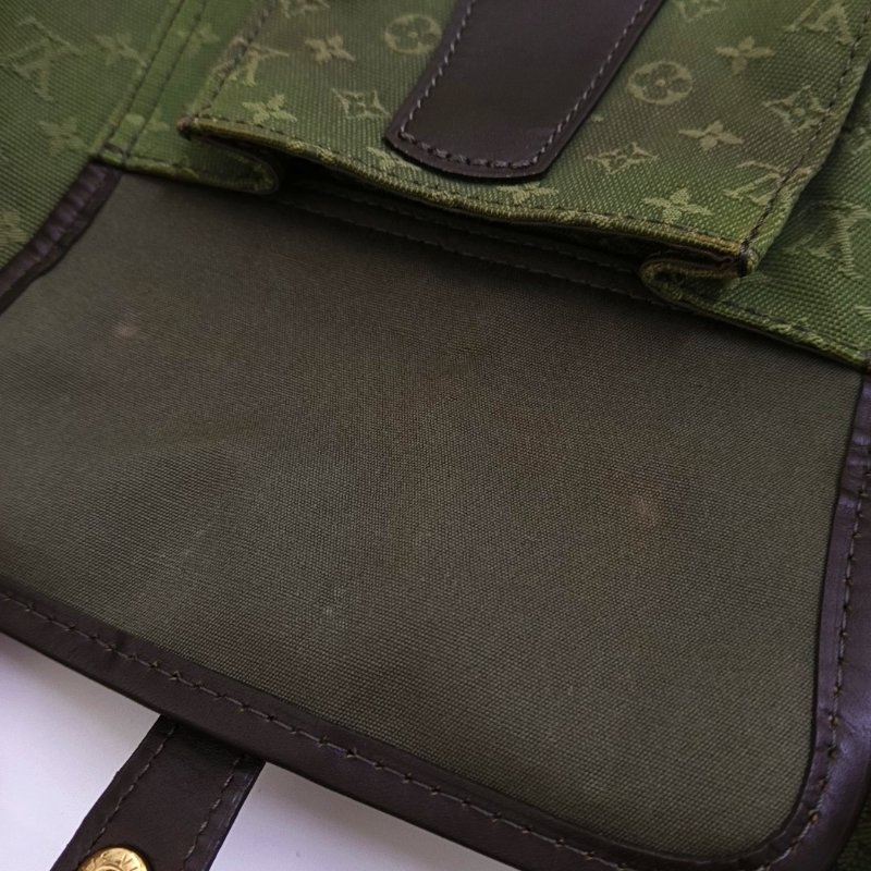 LOUIS VUITTON MARY KATE 綠色帆布 老花斜背包單肩包 金色五金-8