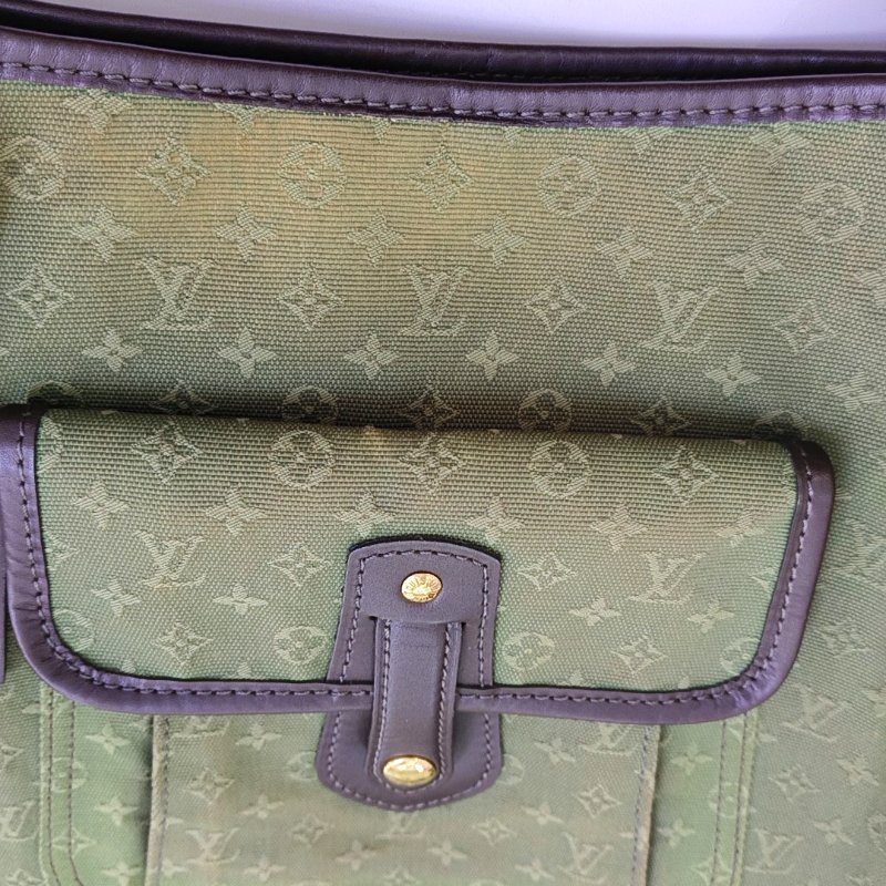 LOUIS VUITTON MARY KATE 綠色帆布 老花斜背包單肩包 金色五金-9