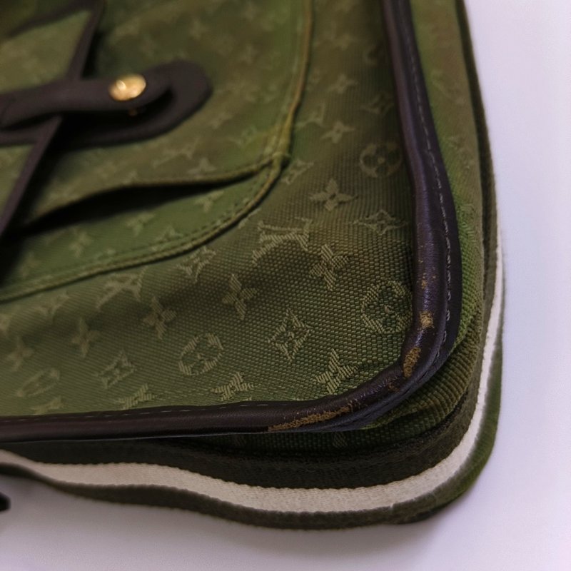 LOUIS VUITTON MARY KATE 綠色帆布 老花斜背包單肩包 金色五金-12