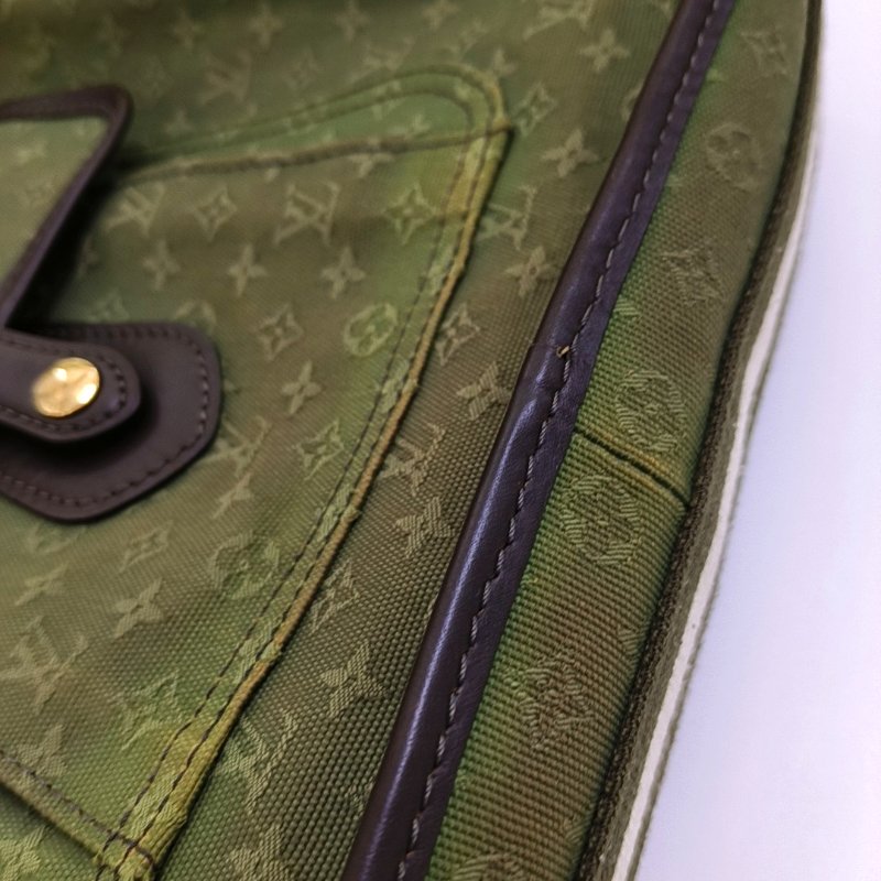 LOUIS VUITTON MARY KATE 綠色帆布 老花斜背包單肩包 金色五金-13
